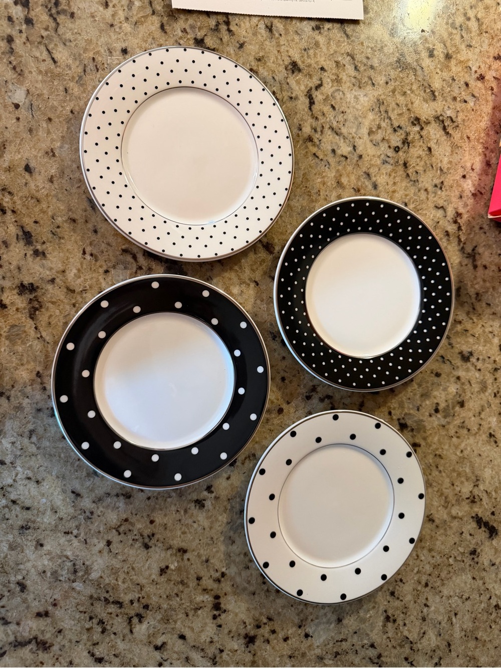 Kate Spade Classic Black & White Polka Dot Tidbit Plates - Set of 4